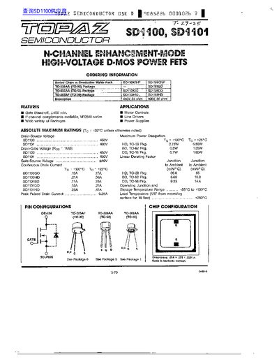 Topaz Semiconductor SD1100/SD1101 N-Channel Enhancement-MOS Power FETs Datasheet - cover page