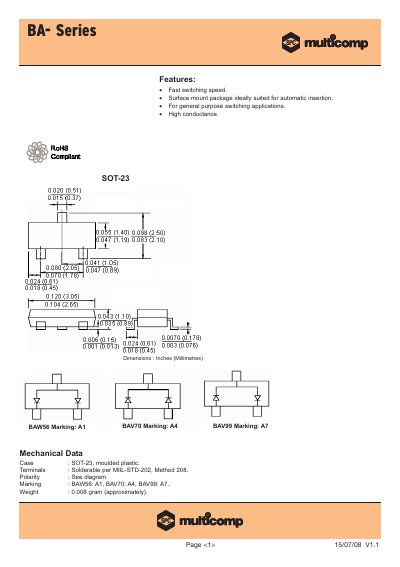 Multicomp BA- Series Diode Datasheet - cover page