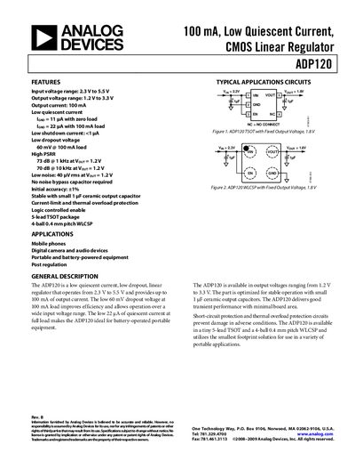 Analog Devices ADP120 Linear Regulator Datasheet - cover page