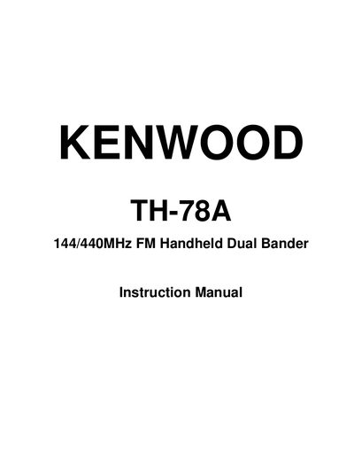 KENWOOD TH-78A 144/440MHz FM Handheld Dual Bander Manual - cover page