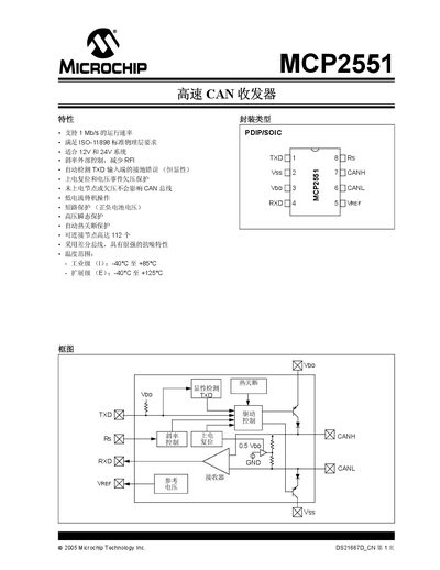 Microchip MCP2551 CAN Transceiver Datasheet - cover page
