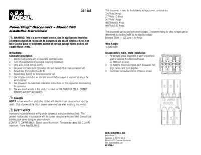 Ideal Industries PowerPlug Disconnect Model 186 Installation Instructions - cover page