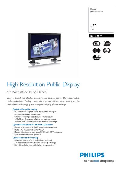 Philips BDH4241V Plasma Monitor User Manual - cover page