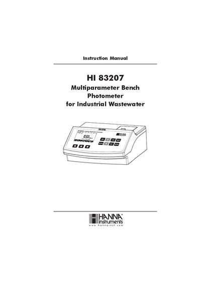 Hanna Instruments HI 83207 Multiparameter Bench Photometer Instruction Manual - cover page