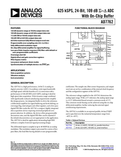 Analog Devices AD7762 ADC Datasheet