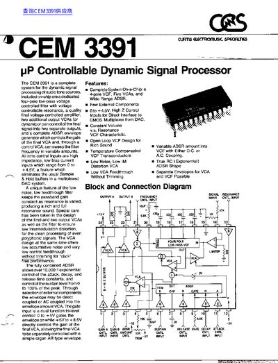 Curtis Electromusic Specialties CEM3391 Data Sheet - cover page