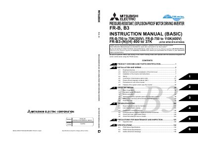 Mitsubishi Electric FR-B/B3 Pressure-Resistant Explosion-Proof Inverter Instruction Manual - cover page