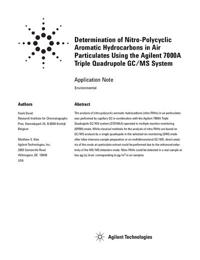 Agilent 7000A Triple Quadrupole GC/MS System Application Note - cover page