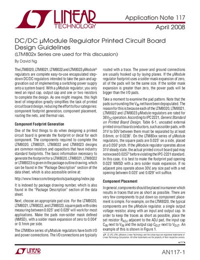 Linear Technology LTM802x Series uModule Regulator PCB Design Guidelines Application Note 117 - cover page