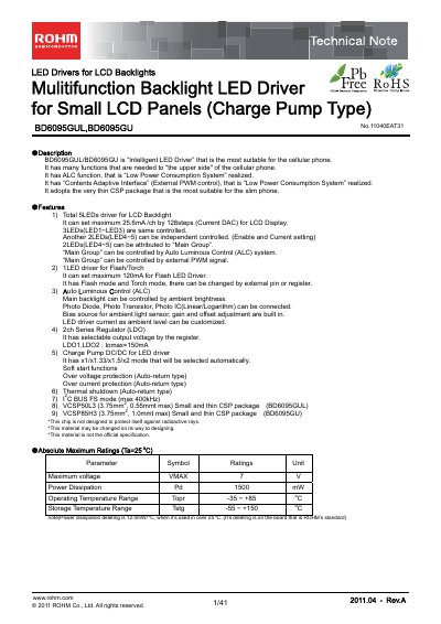 ROHM BD6095GUL LED Driver Technical Note - cover page