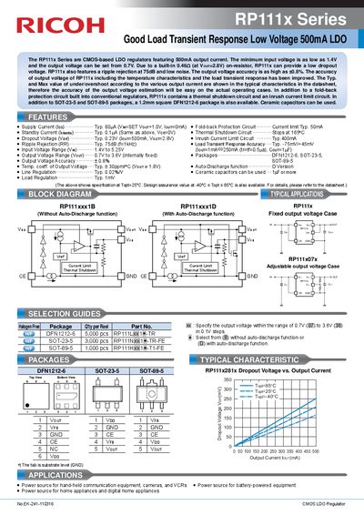 Ricoh RP111x Series CMOS LDO Regulator Datasheet - cover page