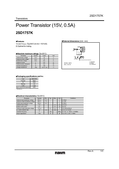 ROHM 2SD1757K Power Transistor Datasheet - cover page