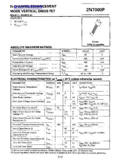 2N7000P N-Channel DMOS FET Datasheet - cover page