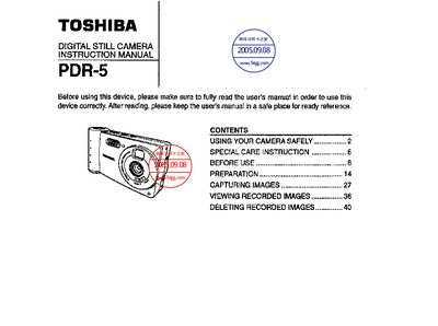 Toshiba PDR-5 Digital Still Camera Instruction Manual - cover page
