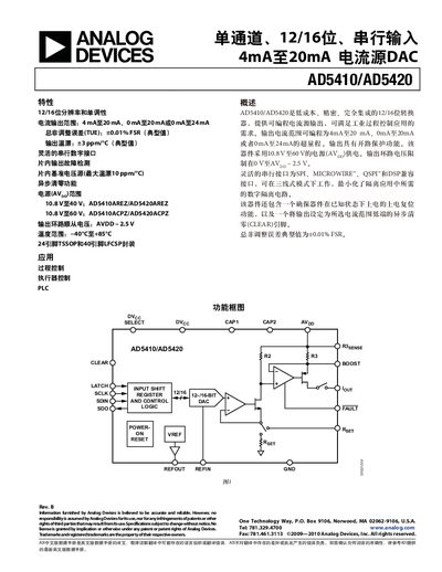 Analog Devices AD5410/AD5420 Dual‑Channel DAC Datasheet - cover page