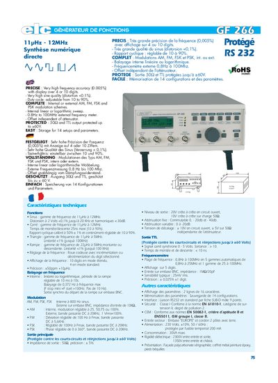 ELC GF 266 Prot&eacute;g&eacute; RS 232 G&Eacute;N&Eacute;RATEUR DE FONCTIONS 11 Hz - 12MHz Synth&egrave;se num&eacute;rique directe - cover page