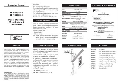 Hanna Instruments BL 983322-0/BL 983322-1 Panel-Mounted EC Indicators & Controllers User Manual - cover page