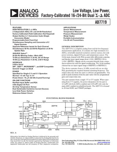 ANALOG DEVICES AD7719 Low Voltage Low Power Factory-Calibrated 16-/24-Bit Dual Manual - cover page