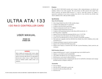 Ultra ATA/133 IDE RAID Controller Card User Manual - cover page