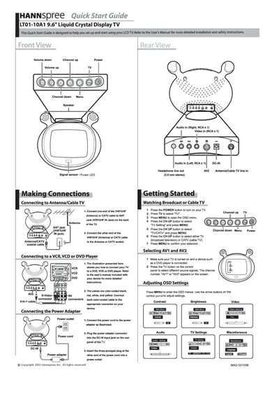 Hannspree LT01-10A1 LCD TV Quick Start Guide
