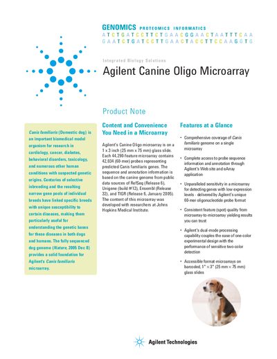 Agilent Canine Oligo Microarray G2519A Product Note - cover page