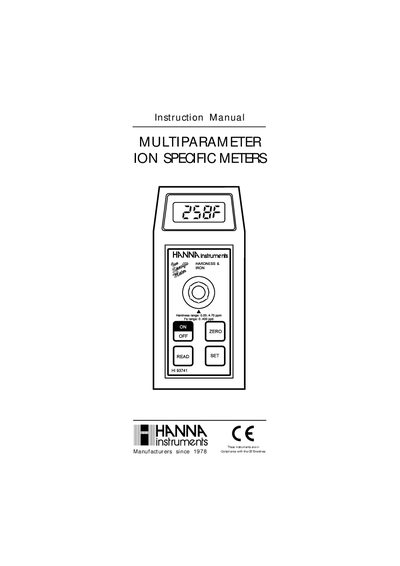 Hanna Instruments HI 93710/93724 Ion Specific Meters Instruction Manual - cover page