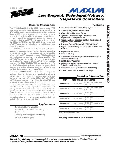 Maxim MAX8597/MAX8598/MAX8599 Step‑Down Controller Datasheet - cover page