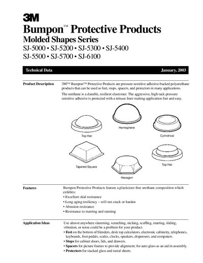 3M Bumpon Protective Products Molded Shapes Series SJ-5000 SJ-5200 SJ-5300 SJ-5400 SJ-5500 SJ-5700 SJ-6100 Manual - cover page