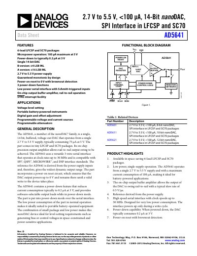 Analog Devices AD5641 Datasheet Rev D - cover page