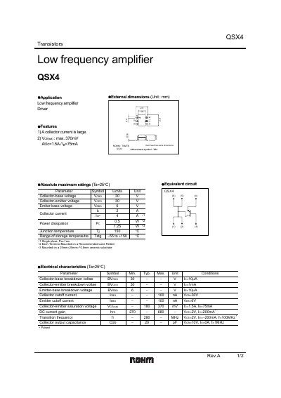 ROHM QSX4 Transistor Datasheet - cover page