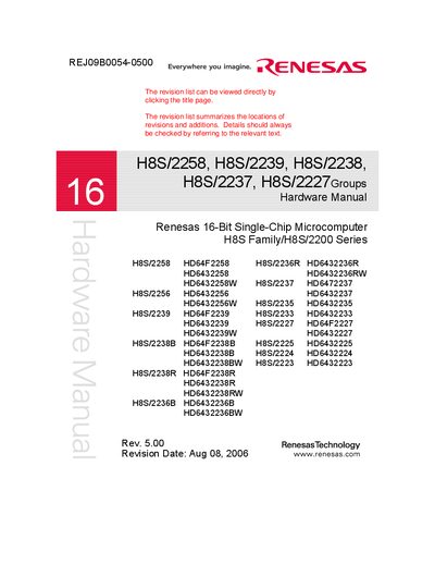 RENESAS H8S/2258 H8S/2239 H8S/2238 H8S/2237 H8S/2227 Groups solutions manual - cover page