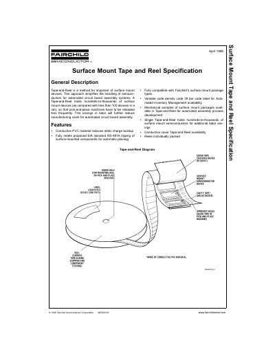 Fairchild Semiconductor Surface Mount Tape and Reel Specification Datasheet - cover page