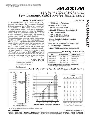 Maxim MAX336/MAX337 Analog Multiplexer Datasheet - cover page