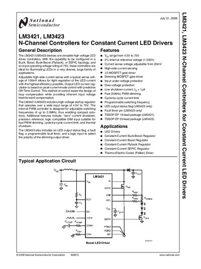 National Semiconductor LM3421/LM3423 Datasheet - cover page