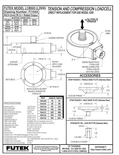 Futek LCB500 (L2930) Load Cell Datasheet - cover page