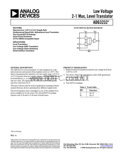 Analog Devices ADG3232 Datasheet - cover page