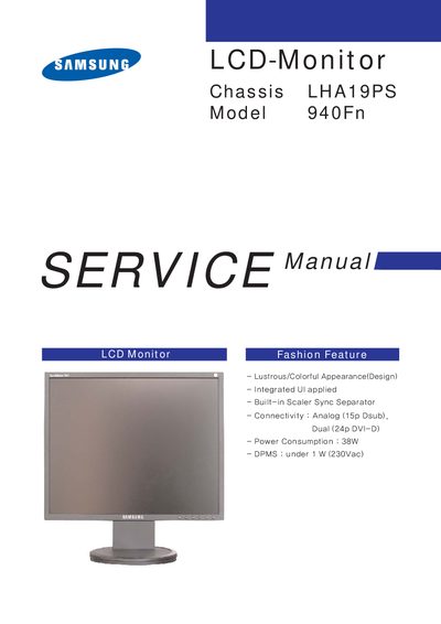 Samsung 940Fn LCD Monitor Service Manual - cover page