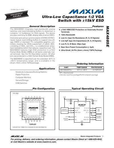 Maxim MAX4885E VGA Switch Datasheet - cover page