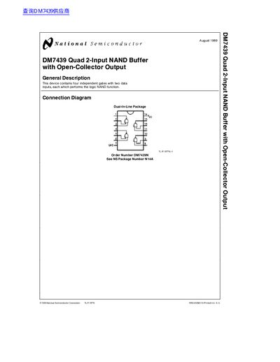 National Semiconductor DM7439 Quad 2-Input NAND Buffer Datasheet - cover page