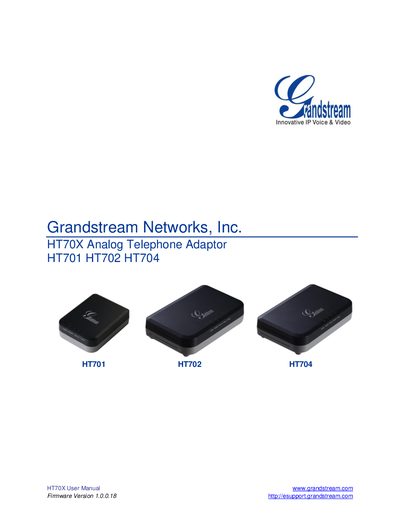 Grandstream Networks Inc. HT70X Analog Telephone Adaptor HT701 HT702 HT704 user manual - cover page