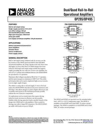 Analog Devices OP295/OP495 Operational Amplifier Handbook