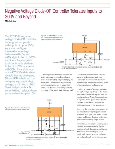 Analog Devices LTC4354 Negative Voltage Diode-OR Controller Datasheet