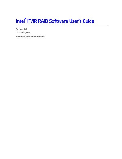 Intel IT/IR RAID Software User Manual - cover page