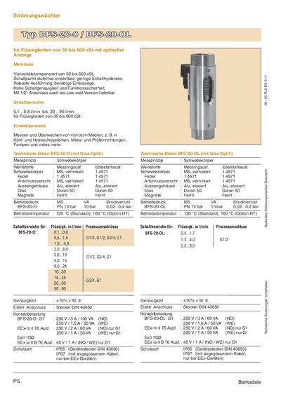Barksdale BFS-20-0 / BFS-20-OL Technology Data Sheet - cover page