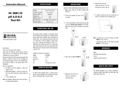 Hanna Instruments HI 3881/0 pH Test Kit Instruction Manual - cover page