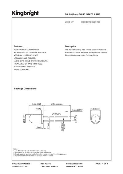 Kingbright T-1 3/4 (5mm) Solid State Lamp Handbook - cover page