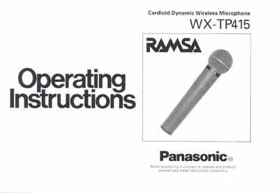 Panasonic WX-TP415 Cardioid Dynamic Wireless Microphone Operating Instructions - cover page