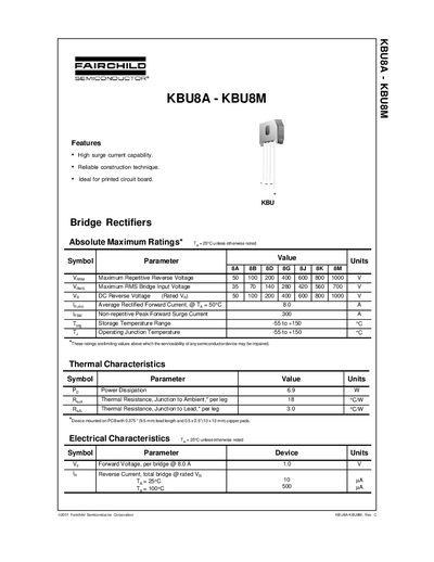 FAIRCHILD KBU8A - KBU8M handbook - cover page