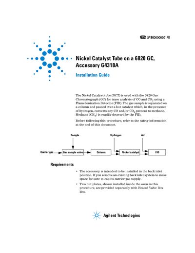 Agilent 6820 Gas Chromatograph - Nickel Catalyst Tube Installation Guide - cover page
