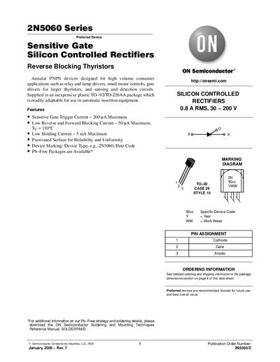ON Semiconductor 2N5060 Series Datasheet - cover page